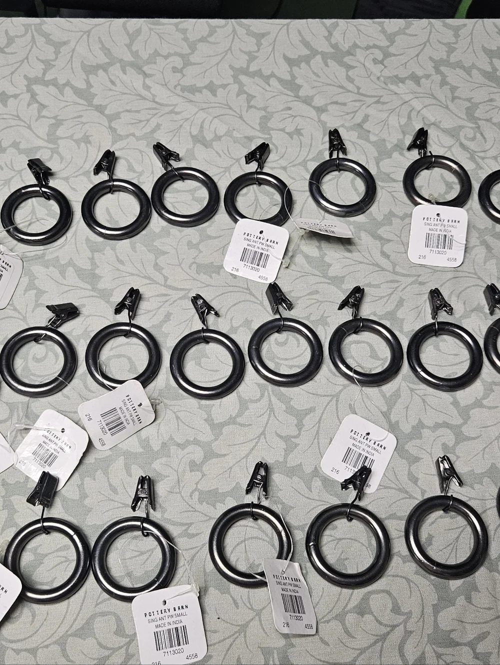 26 Pottery Barn Pewter Curtain Rings with Clips